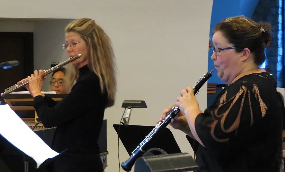 clarinet and oboe musicians in an orchestra